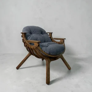 Кресло Bella орех Stone - вид с подушкой и подлокотниками